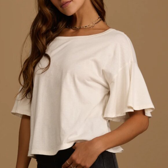 NWT Lulus Fly Style Off White Flutter‎ Sleeve Tee - Small - Picture 3 of 14